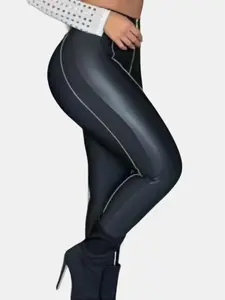 Lore Rosé Colombian Leather-Effect Leggings - Black Fitted, Perfect Fit, Adjustable, Enhances Figure, Luxury Quality, Style & Comfort, Versatile Womenswear Bottom Basic Minimalist, Machine Washable, Casual Elegance Overall Suit