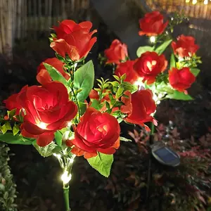2 Pcs/set solar lights, 2 sets of outdoor solar garden lights with 14 realistic roses, outdoor garden decoration, courtyard solar outdoor lights, garden decoration, terrace decoration