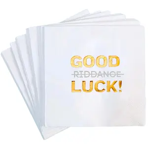 Funny Good Luck Cocktail Napkins - 50 Pack White - Farewell, Going Away, Coworker Leaving, Retirement Party Decorations Supplies, Sarcastic Good Riddance Humor