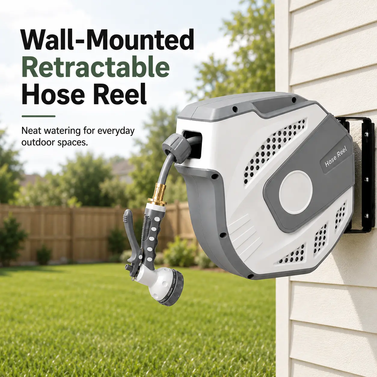 33FT/65FT Retractable Garden Hose Reel, Wall Mounted Auto Rewind Water Hose Reel with 180° Swivel Bracket, Slow Return System, 9-Pattern Spray Nozzle, Brass Fittings for Car Washing, Yard, Patio, Garden & Pet Cleaning