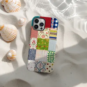 Retro plaid patchwork, spring pastoral floral 2-in-1 phone case, Cover, featuring a durable, shock-absorbing design. Compatible with iPhone 17, 16, 15, 14, 13, 12, 11 Pro Max Plus and Samsung Galaxy S25, S24, S23 Ultra
