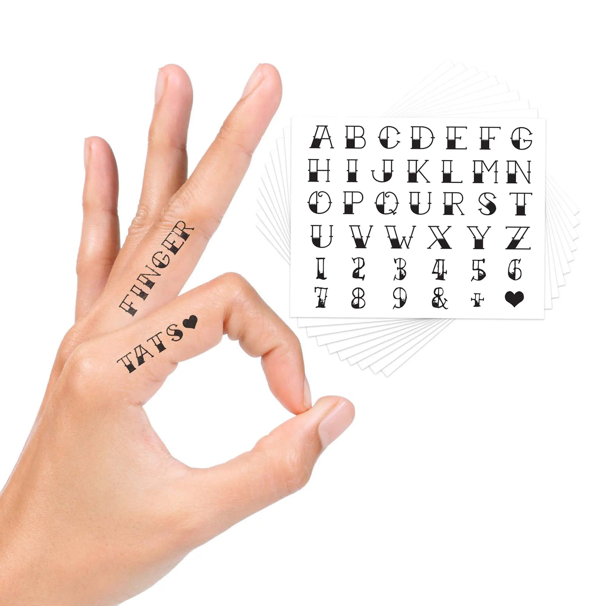 FashionTats Traditional Finger Tats Temporary Tattoo Letters 10 Pack Skin Safe Removable Individual Upper Case Alphabet Sheets Made in USA