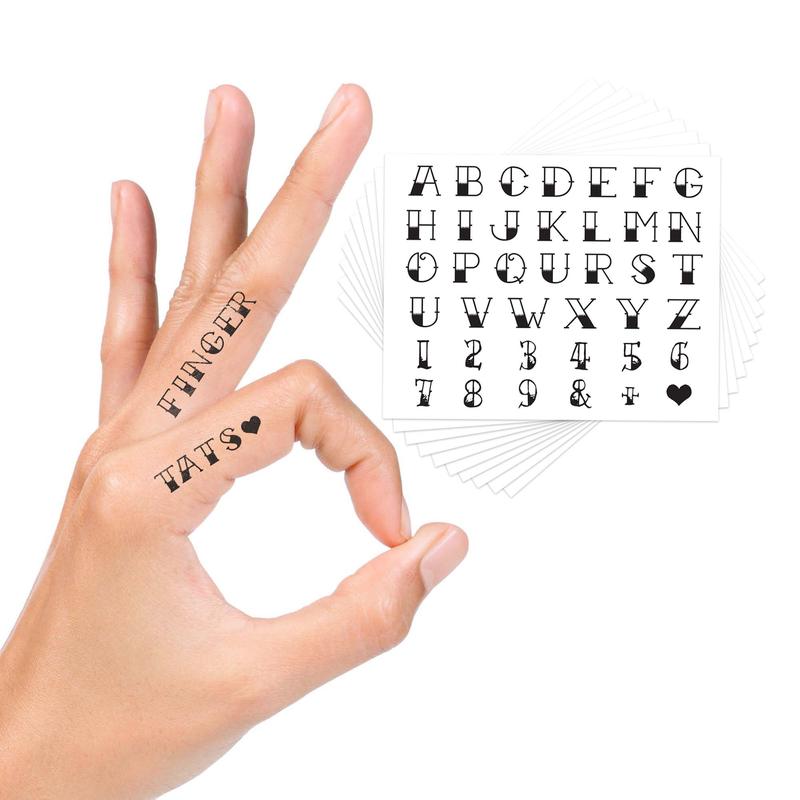 FashionTats Traditional Finger Tats Temporary Tattoo Letters 10 Pack Skin Safe Removable Individual Upper Case Alphabet Sheets Made in USA