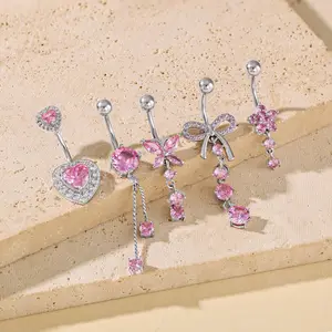 KOPERIN Belly Rings-Waist Chain Set for Women Double Waist Chain-Piercing Clip on Belly Button Rings Stainless Steel Belly Button Ring Earrings Butterfly Heart for Fashion