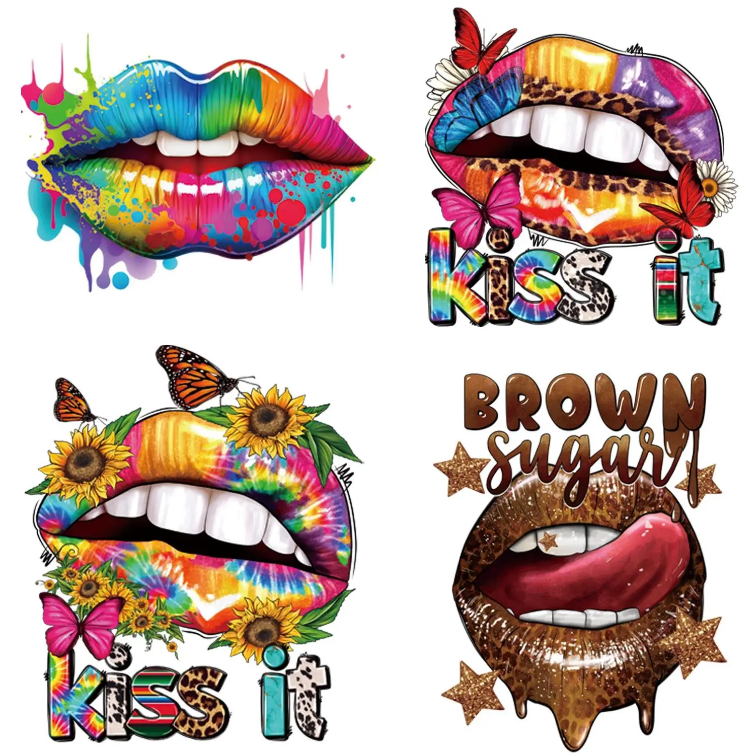6pcs/set Lips & Flower Pattern DIY Heat Transfer Sticker, Heat Press Transfer Sticker, DIY Heat Press Sticker for Clothes, Heat Transfer Vinyl for T-S