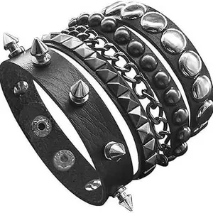 Men Studded Cuff Bracelet Rivets Bracelet Leather Rivets Bracelet set,Leather Cuff Bracelets for Men Women,Leather Studded Punk Bracelet 80s90s Gothic Spike Bracelets Rivet Cuff Leather Wristband Adjustable Punk Rock Bracelet,japanese cuff