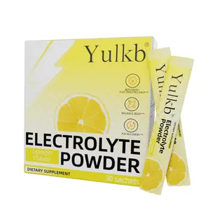 Yulkb Organic Hydrating Electrolyte Drink Powder Lemon Flavor 30 Sachets Non-GMO Biotested Free of Glyphosate Low in Sugar