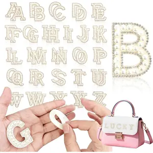 52Pcs Self Adhesive Pearl Rhinestone Letter Patches A-Z for Clothes Dress Hat Socks Backpacks Jeans DIY Accessories White