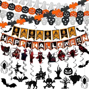 Halloween Decorations Indoor - Halloween Swirl Ceiling Hanging Decoration with Bat Spider Hanging Decoration Indoor Outdoor Pumpkin Skull Ghost Horror Banner Halloween Party Decorations Supplies