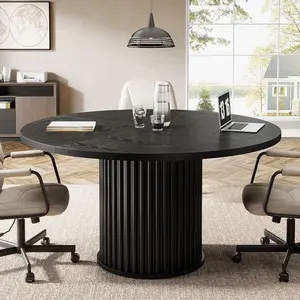 Tribesigns 47-Inch Round Black Table for 4-6 People, Small Office or Conference Room Desk with Sturdy Metal Base Tribesigns 47-Inch Round Black Table for 4-6 People, Small Office or Conference Room Desk with Sturdy Metal Base