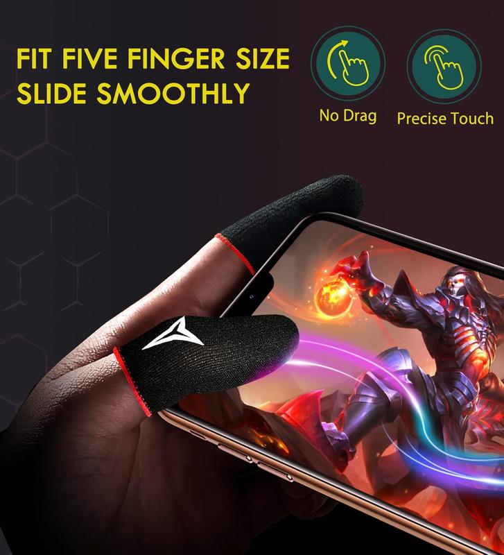 6 Pack Mobile Phone Gaming Finger Sleeves, Nuozme Finger Sleeves Compatible with All Touchscreen Devices, 0.15mm Superconducting Nanofibers, Smooth Feel, Anti-Sweat, Extremely Thin, Red Edge