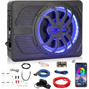 10" 800W Under Seat Car Subwoofer with Blue LED Lights & Bluetooth Control, 1200W Upgradeable, Android Auto Carplay Compatible, Portable Audio System for Enhanced Sound Experience