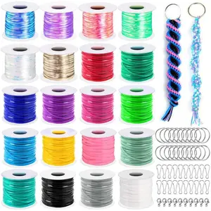 Lanyard String, Boondoggle String Kit with 20 Rolls Plastic Lacing Cord and 50 count  Lanyard Accessories, Gimp String Lanyard Weaving Kit for  Crafts, Bracelet and Lanyards
