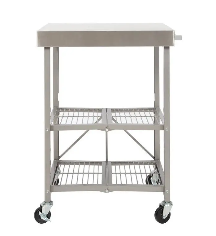Origami 3-Shelf Kitchen Cart with Stainless Steel Top, Powder Coated Steel Frame and Wheels, Foldable, No Assembly Required