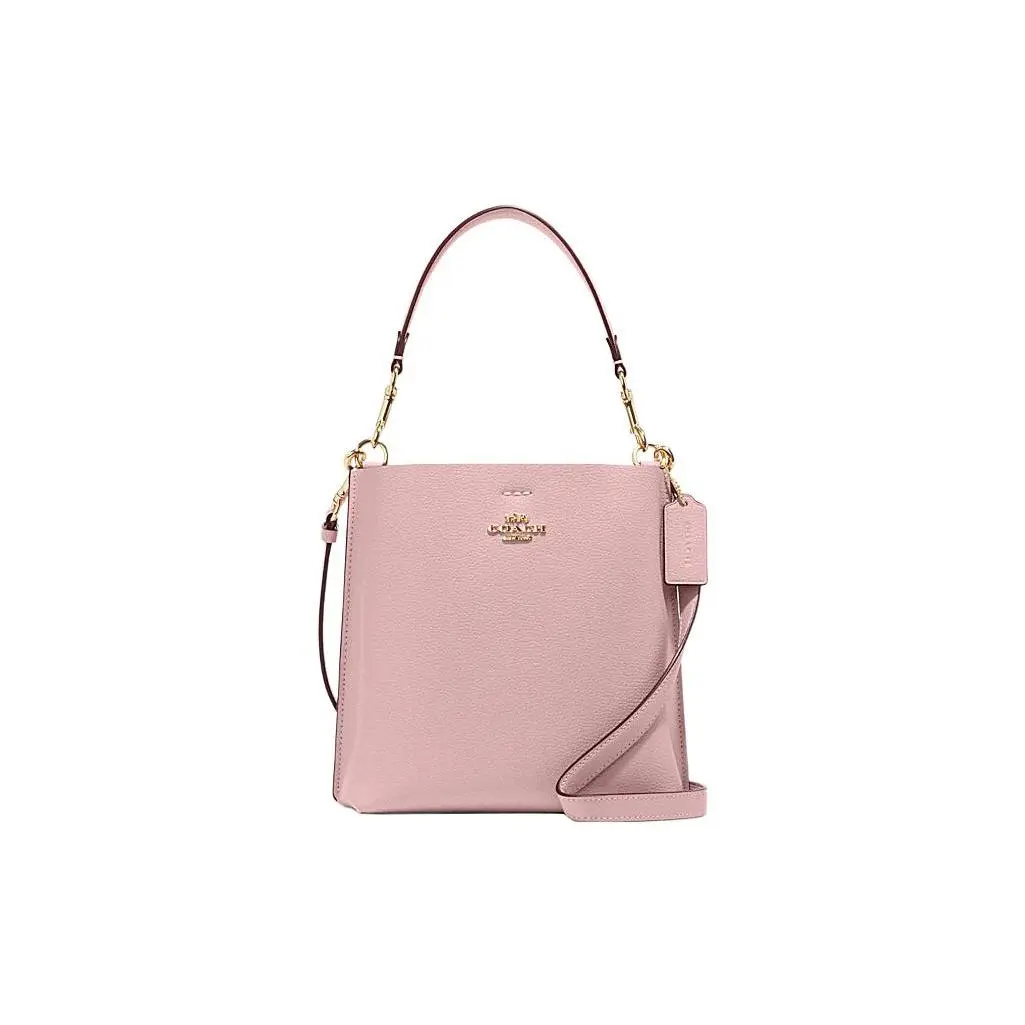 COACH Mollie Buckle-Opening Leather Bucket Bag for Women, Crossbody and Shoulder Handbag in Pink
