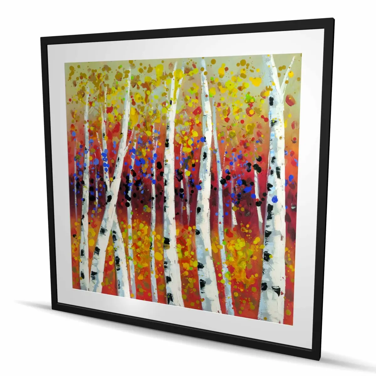 212 MAIN Artistic Vibrant Birch Trees Framed Matted Print Wall Art, 48x48 in., Nature-Theme Home Decor for Bedroom & Living Spaces
