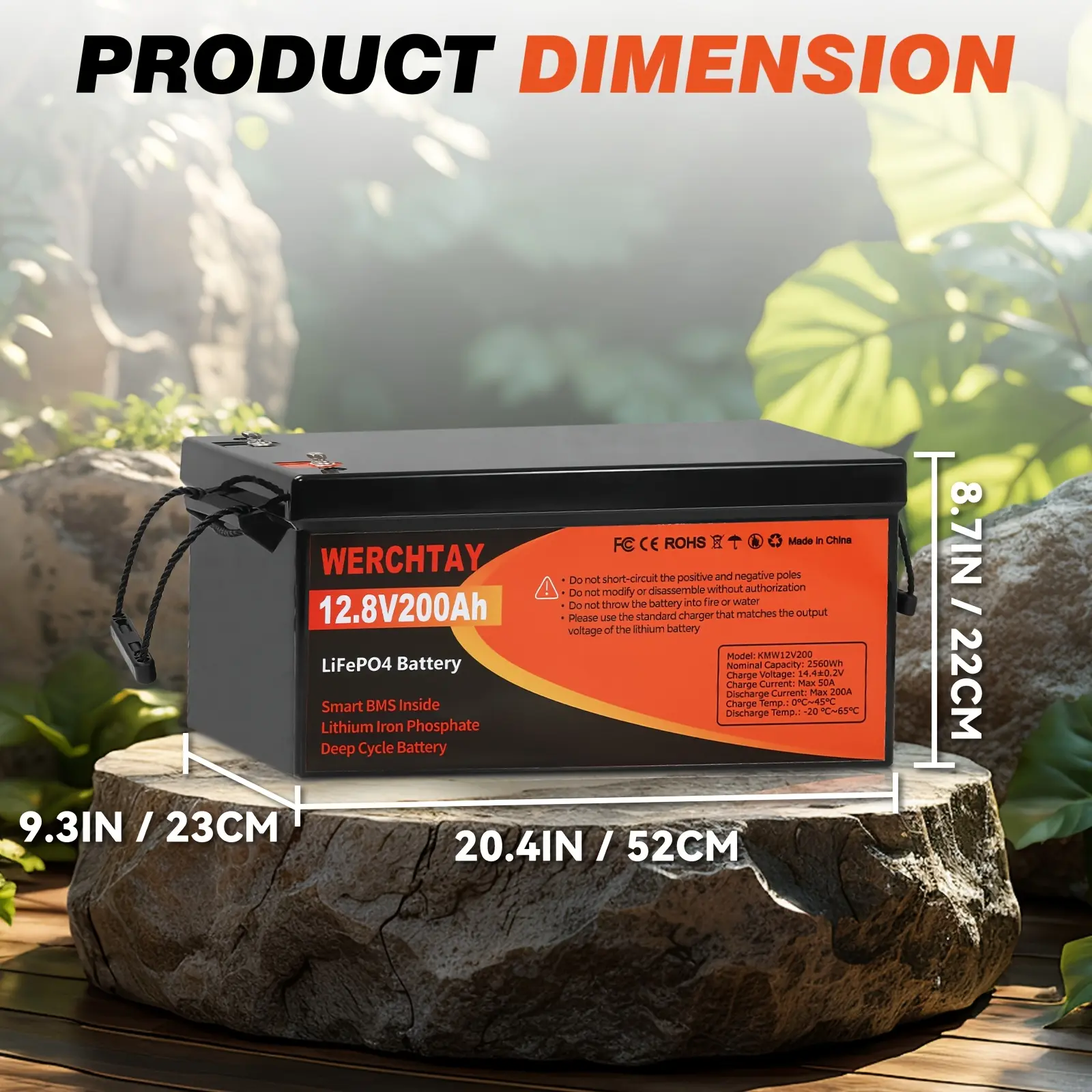 [Portable LiFePO4 Battery] 1pc Portable 12V 200Ah LiFePO4 Battery | Built-in BMS, 20000+ Deep Cycle, Low Temperature Protection, Solar Battery for RV, Boat, Trolling Motor, Home Energy Storage, Off-Grid Living
