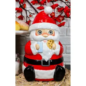 Ebros Whimsical North Pole Santa Claus With Milk And Cookie Ceramic Jar With Lid 10"H