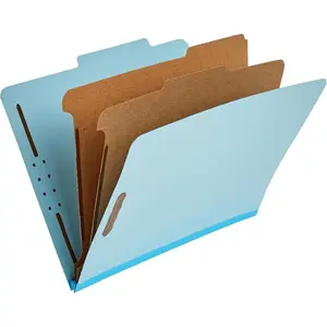 Classification Folder with Prongs, 100% Recycled, 2 Dividers, 2" Embedded, 12.17 x 10.39 inch (Letter) Size, Light Blue, 10 Count per Box