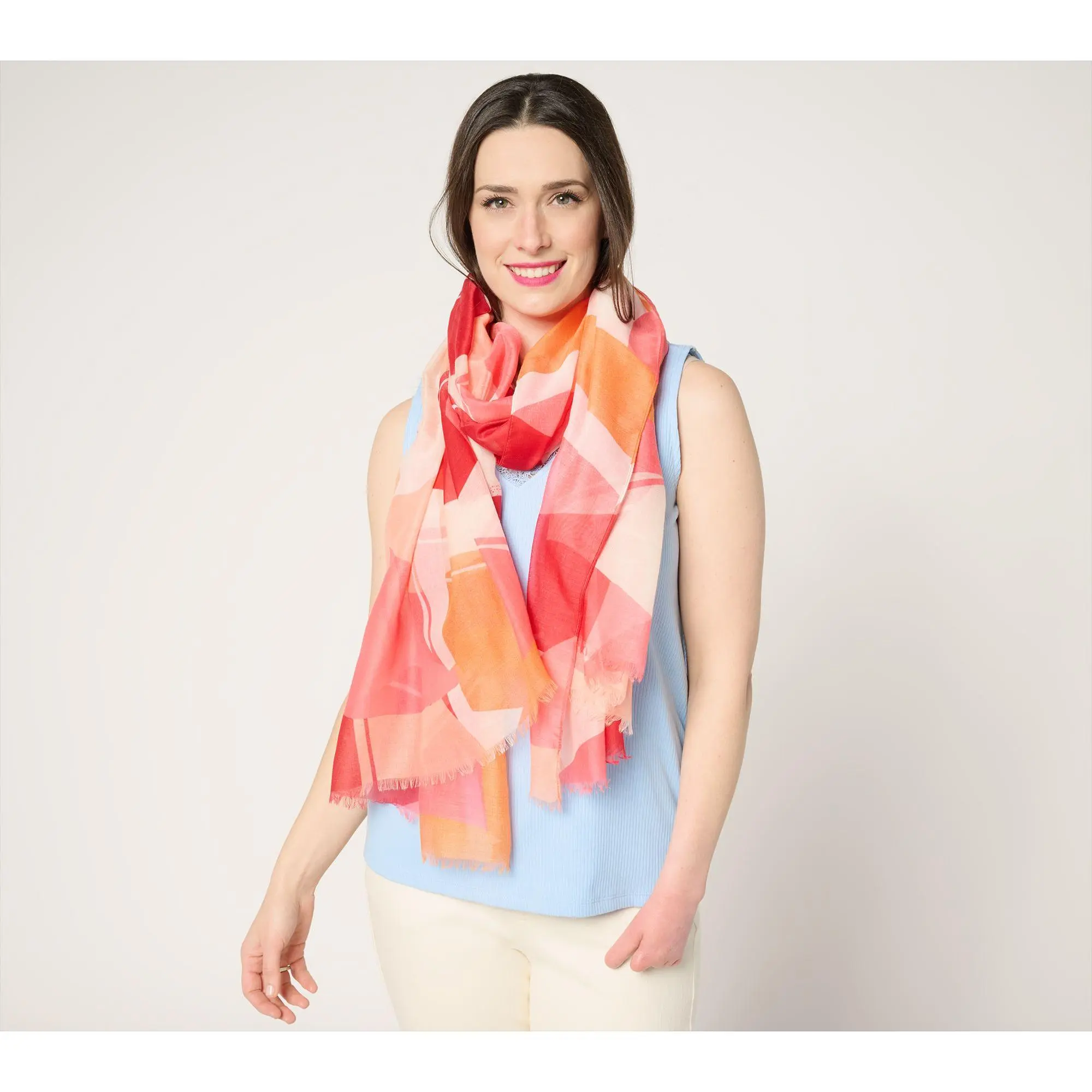 Complliments Long Printed Fashion Scarf With Fringe Detail Complliments Long Printed Fashion Scarf With Fringe Detail