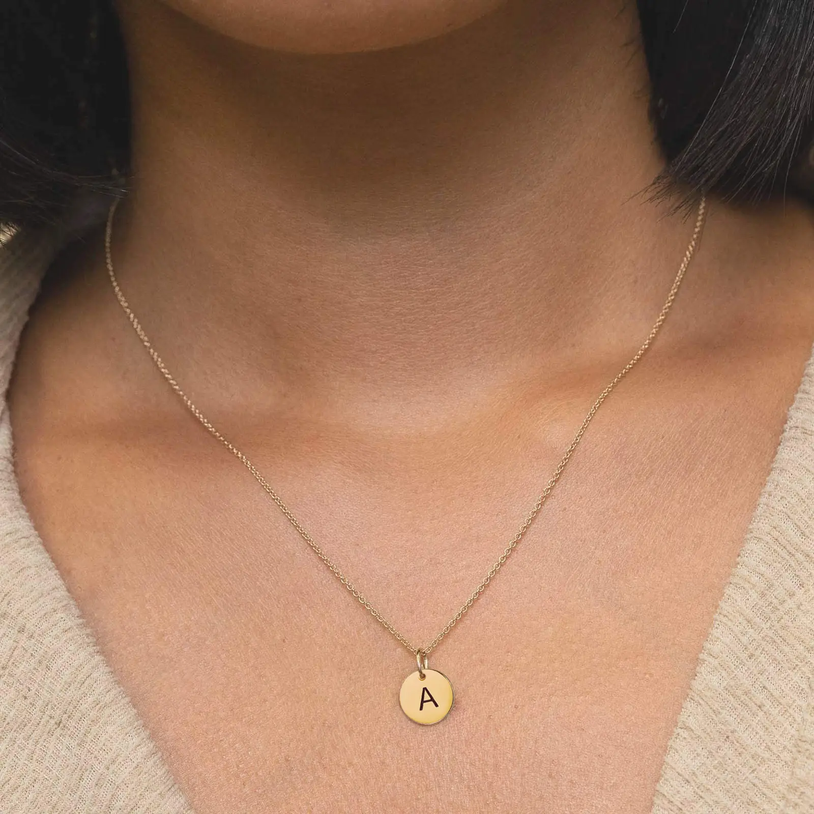 Women's Minimalist Gold Initial Necklace - A-Z Alphabet Detail Letter Disc Pendant, Everyday Personalized Jewelry for Mom, Christmas & Anniversary Gifts for Her, Alphabet Detail Pendant, Stainless Steel