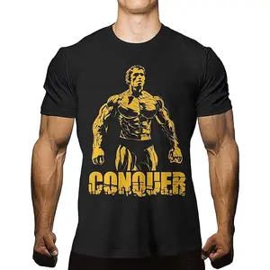 Casual Street Fun Fashion T-shirt Conquer Shirt Arnold St Schwarzenegger T Shirt Bodybuilding Workout Muscle Tee