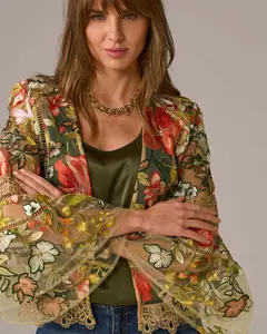 Mesh Embroidered Kimono Jacket Multi