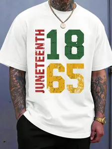 Men's Juneteenth 1865 Graphic T-Shirt, Stylish Varsity Design with Vertical Lettering, Soft Cotton Short Sleeve for Freedom Day, Tshirt