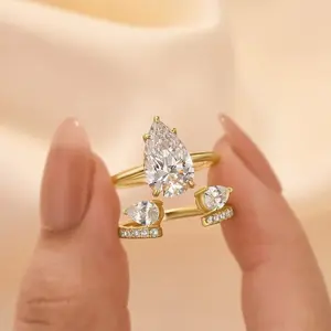 MAXINEJEWELRY 4.0ct Pear Cut CZ Solitaire Engagement Ring Set - 5A Cubic Zirconia Fashion Bridal Jewelry for Proposal, Anniversary, Solitaire Ring, Cubic Zirconia Rings