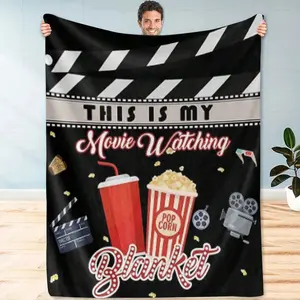 This Is My Movie Watching Blanket with Popcorn, Film Reel, Clapperboard & 3D Glasses Design