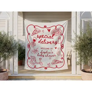 Special Delivery Pizza Baby Shower Backdrop - Italian Pizza Gender Neutral Party Banner - Slice Slice Baby Shower Favors Decorations Banner Supplies Photo Booth Props