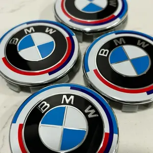 50th Anniversary 68mm Blue Red White BMW Center Caps 5x120 Wheel Decals for BMW Models 1 3 5 7 X Series 1974-2019 Car Decorative Sticker Vehicle Exterior Decoration
