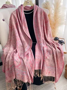 Women's Paisley & Ditsy Floral Print Scarf, Soft Warm Boho Style Shawl, Fall Winter Fashion Accessory, Trendy Versatile Design