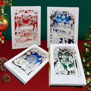 3D Laser Engraved Greeting Card with Envelope, 1/3/6 Counts Christmas Themed Cartoon Card, Blessing Card for Christmas Holiday Party
