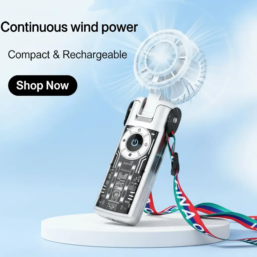 Portable USB Handheld Turbine Cooling Fan - 5-Speed Adjustable Speeds, LED Display, Powerful Airflow, Foldable Rechargeable, Mini USB Fan for Outdoor Activities, Travel, Adjustable Speeds Fan
