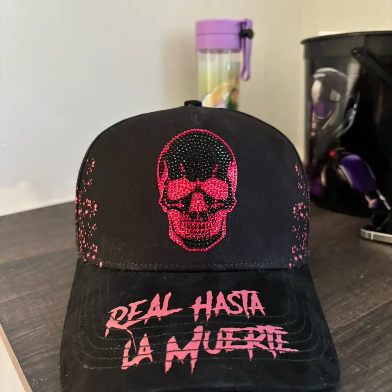 Real Hasta la Muerte Hat with Red Skull Embroidery and Black Suede Material for Stylish Outfits