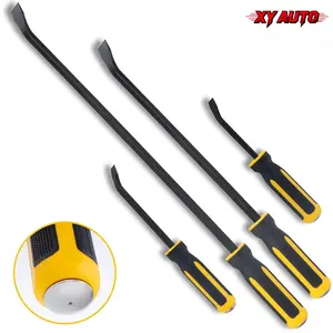 4-Piece Heavy Duty Pry Bar Set, 8", 12", 18", 24" Mechanic Hand Tools, Thickened Strike Cap, Ergonomic Non Slip Handle, Multifunctional Prying & Repair Tools, Black and Yellow
