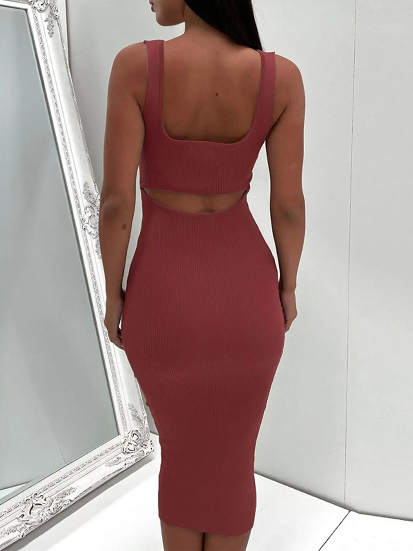Women's Solid Square Neck Tank Dress, Elegant Fitted Dresses, Elegant  Fashion Casual Sleeveless Bodycon Dress for Daily Outdoor Wear, Women Dress  for Summer, Womenswear - TikTok Shop