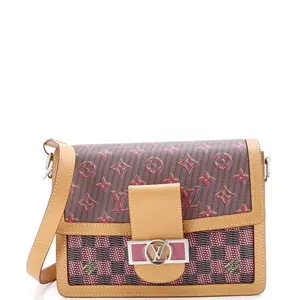 Pre-owned Louis Vuitton Canvas Coated Shoulder Bags Dauphine Shoulder Bag Damier Monogram LV Pop Canvas MM by Rebag