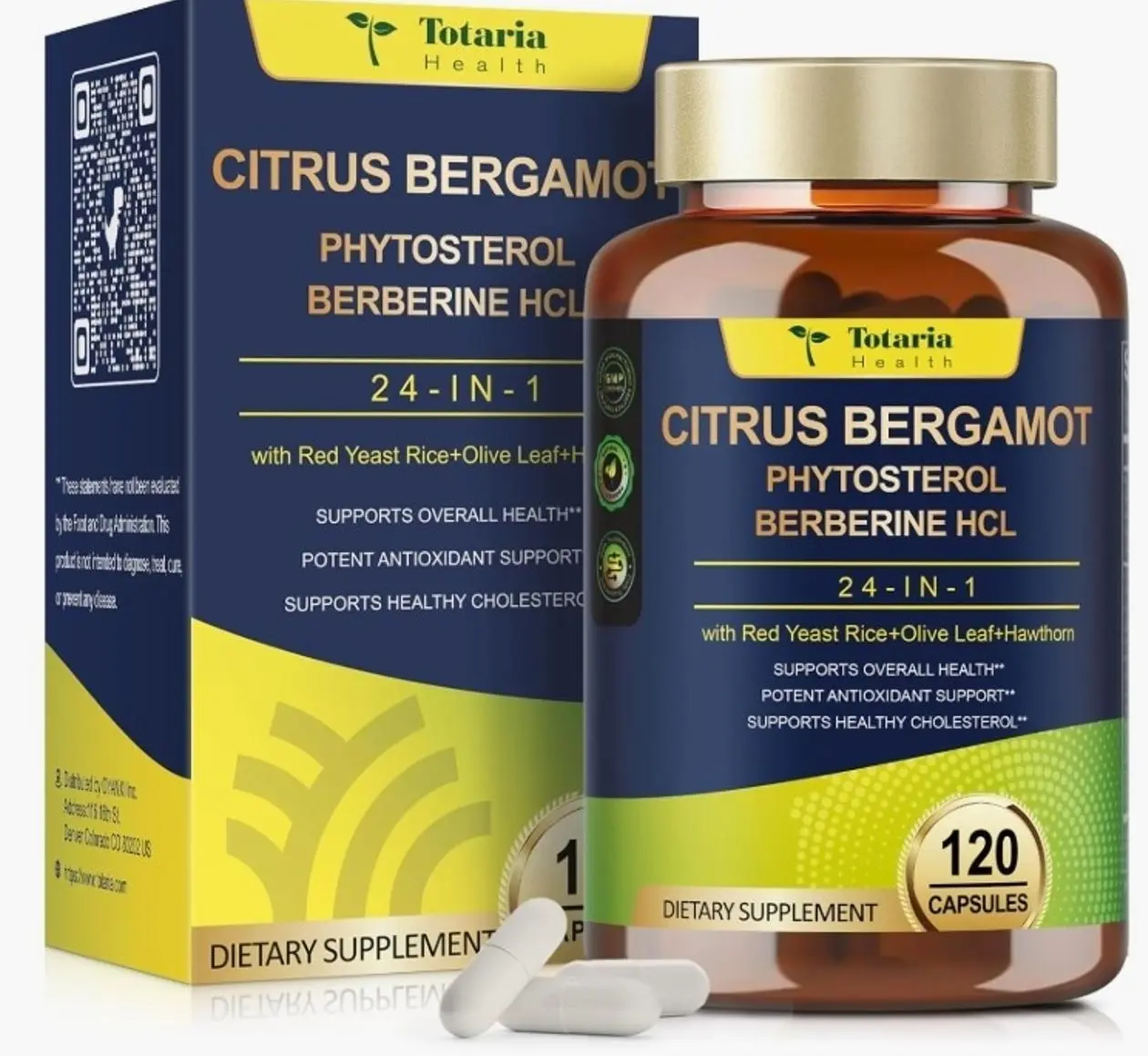 Citrus Bergamot Supplement for High Cholesterol - Italian Citrus Bergamot & Plant Sterols Stanols Natural Way to Balance Cholesterol Level, Vegan, Non-GMO, 120 Counts