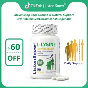 【Listen Snow】Lysine Growth Capsules - L-LYSINE & Calcium Blend for Enhanced Bone Development and Stature Support - Natural Supplement