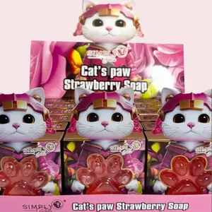 Simply Bella Cat's Paw Soap - Fruity Scented Strawberry Soap Bar for Kids & Adults - 90g Gentle Cleansing Soap with Whimsical Cat Paw Shape