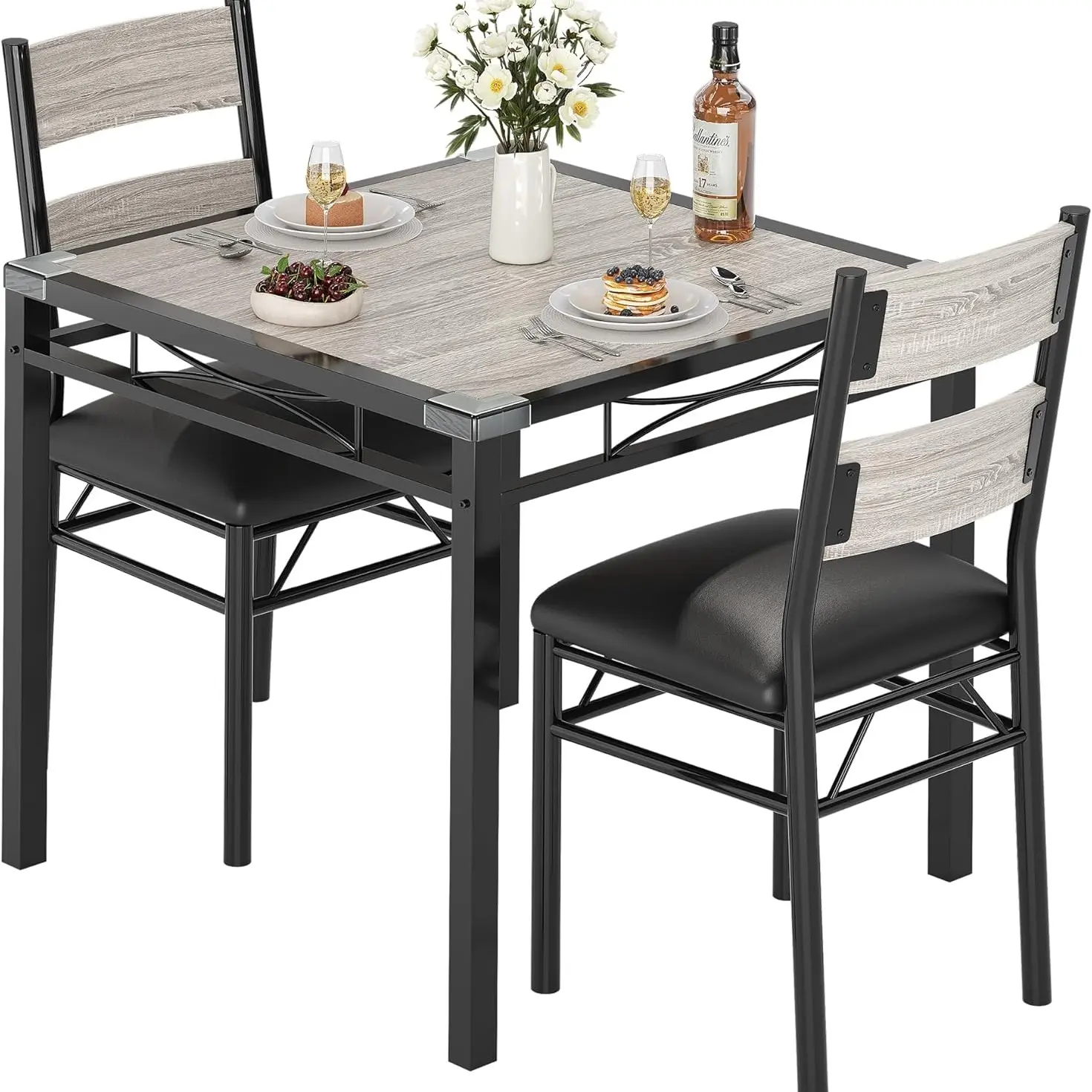 Table and 2 Chairs grey