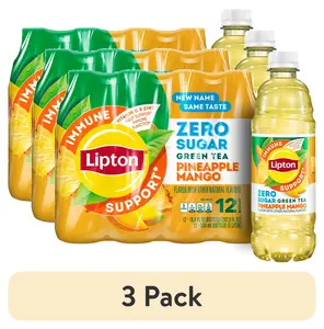 (3 pack) Lipton Immune Support Green Tea Pineapple Mango Zero Sugar Iced Tea, 16.9 fl oz, 9 pack Bottles​
