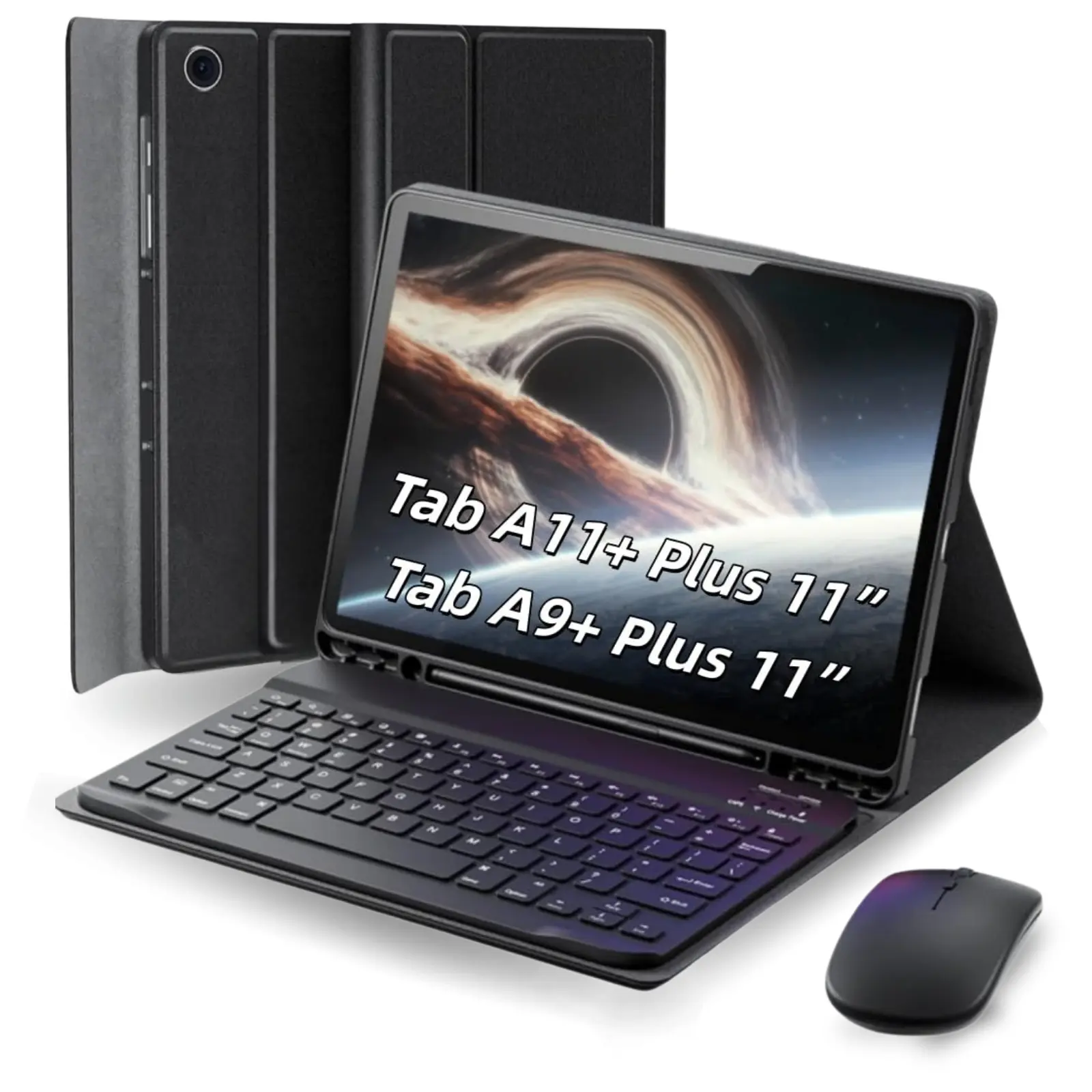 78-Key Bluetooth Tablet Keyboard Case for 11in Galaxy Tab A9+/A9 Plus 2023 (Model SM-X210/X216/X218) - Black, with BT Mouse, Pencil Holder, USB Cable, Seamless Navigation Tablet Accessories