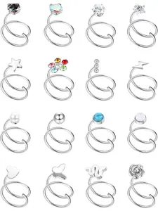 16Pcs Double Nose Ring Hoop for Single Piercing 316L Stainless Steel Double Hoop Earrings Spiral Star Opal Pearl CZ Double Hoop Nose Ring for Women