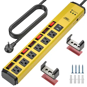 CRST Metal Surge Protector Power Strip with Individual Switches - 1200J, 6 Outlets, Dual USB, Wall Mount, 6ft Cord