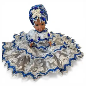 Handmade Spiritual Doll in Blue and Silver Dress – Yoruba Santeria Orisha Decorative Doll, African Religious Altar Figurine, Handmade Collectible Gift
