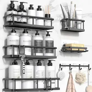Shower Caddy, 6 Pack Large Capacity shower Organizer with Soap Holder and 12 Hooks, Rustproof Shower Shelves for Inside Shower, No Drilling&Sleek Bathroom Organizers and Storage Set Farmhouse