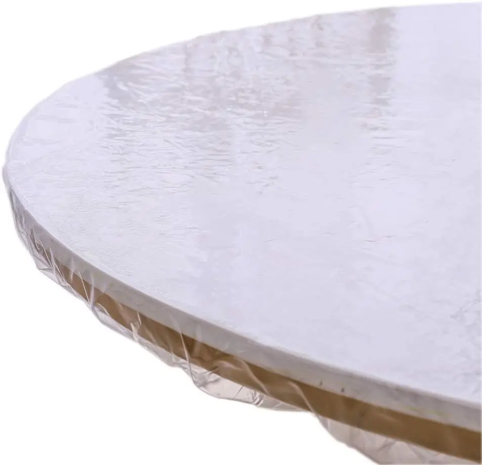 Clear Round Vinyl Fitted Tablecloth  Oilcloth Heavy Duty Elasticized Table Cover Elastic Edge Design Plastic Tablecloth Protector  for 32"-36" Round